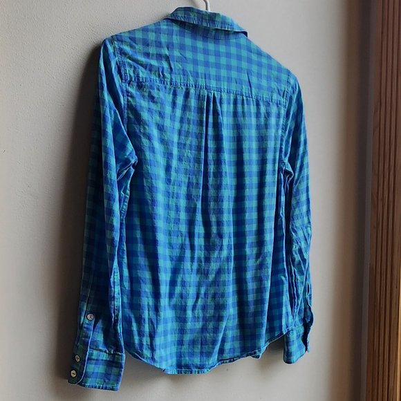 Vineyard Vines Blue Checked Half-Button Down Blouse Size 2 - Picture 9 of 12